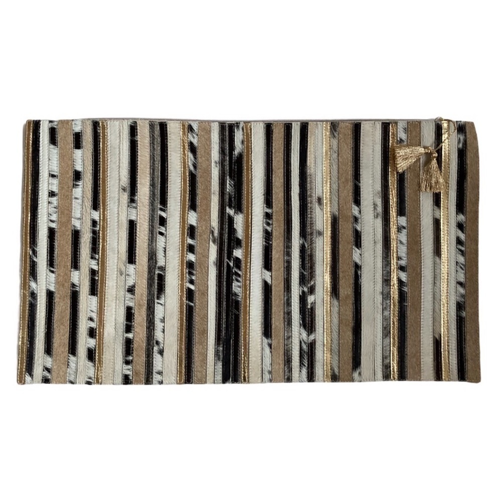 Callisto Home Metallic Leather Patchwork Oblong Cow Hide Pillow Cover NWOT